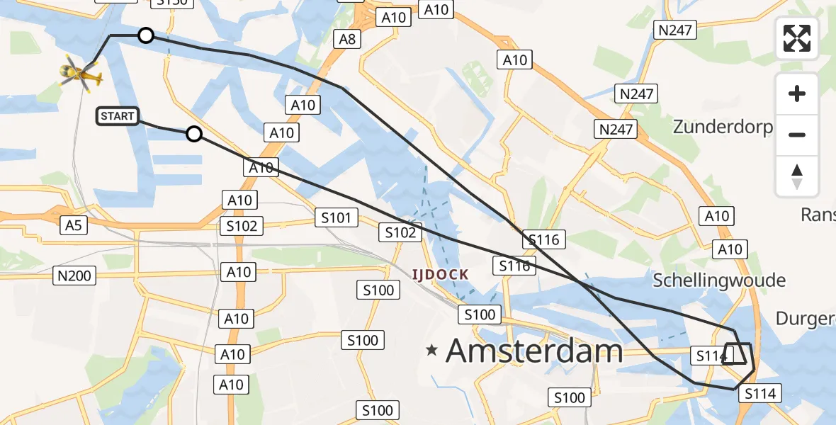Vluchtroute Traumahelikopter Amsterdam Heliport - Amsterdam Heliport, 30 september 2023, 21:25