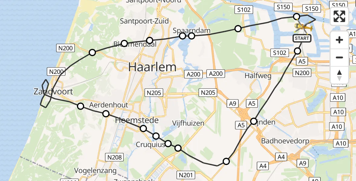 Vluchtroute Traumahelikopter Amsterdam Heliport - Amsterdam Heliport, 30 september 2023, 21:53