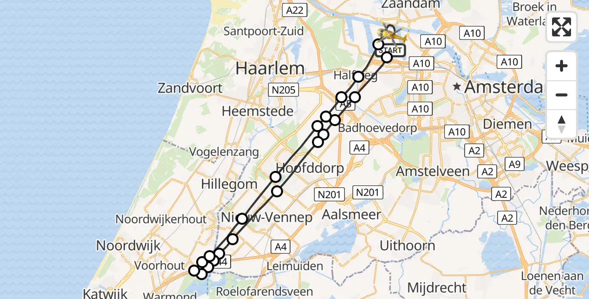 Vluchtroute Traumahelikopter Amsterdam Heliport - Amsterdam Heliport, 01 oktober 2023, 02:42