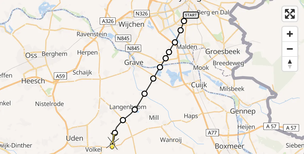 Routekaart van de vlucht: Lifeliner 3 naar Vliegbasis Volkel