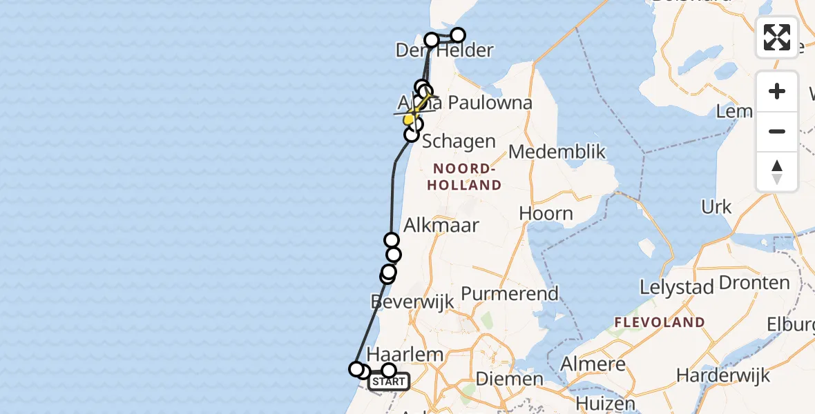 Routekaart van de vlucht: Politieheli naar Callantsoog