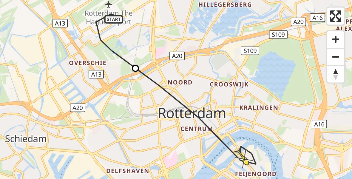 Routekaart van de vlucht: Lifeliner 2 naar Rotterdam