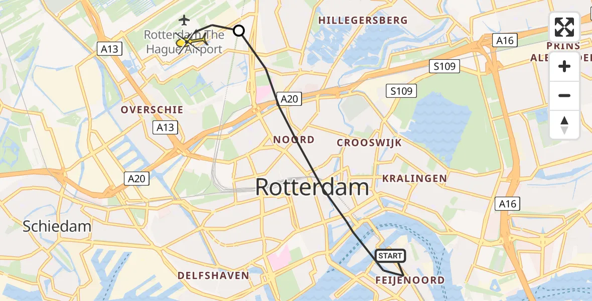 Routekaart van de vlucht: Lifeliner 2 naar Rotterdam The Hague Airport