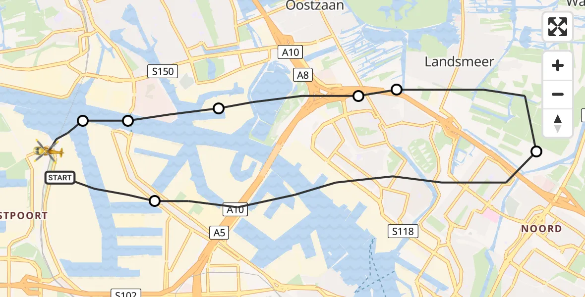 Vluchtroute Traumahelikopter Amsterdam Heliport - Amsterdam Heliport, 01 oktober 2023, 11:51