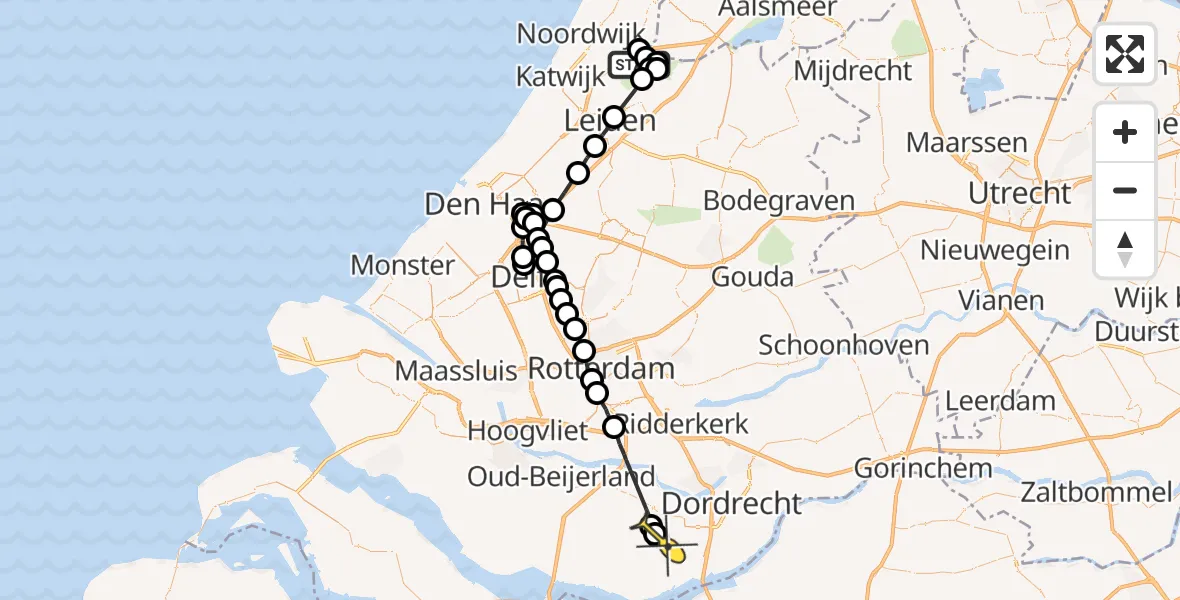 Routekaart van de vlucht: Politieheli naar Strijen