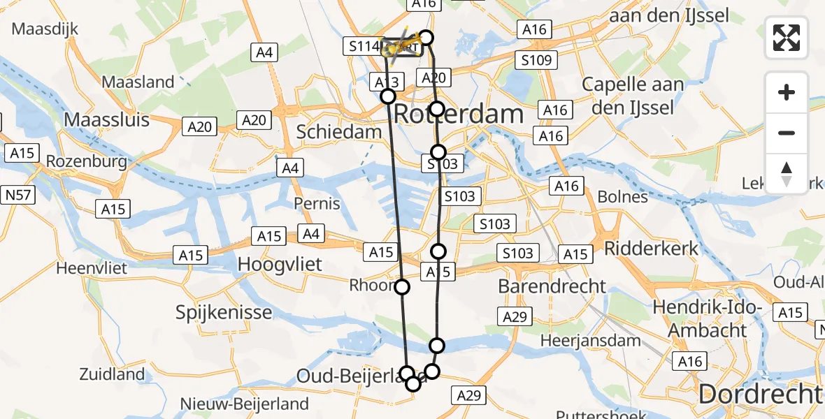 Vluchtroute Traumahelikopter Rotterdam The Hague Airport - Rotterdam The Hague Airport, 01 oktober 2023, 14:32