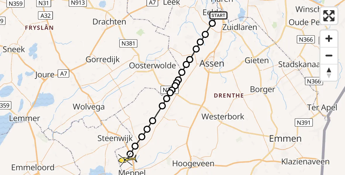 Routekaart van de vlucht: Lifeliner 4 naar Nijeveen