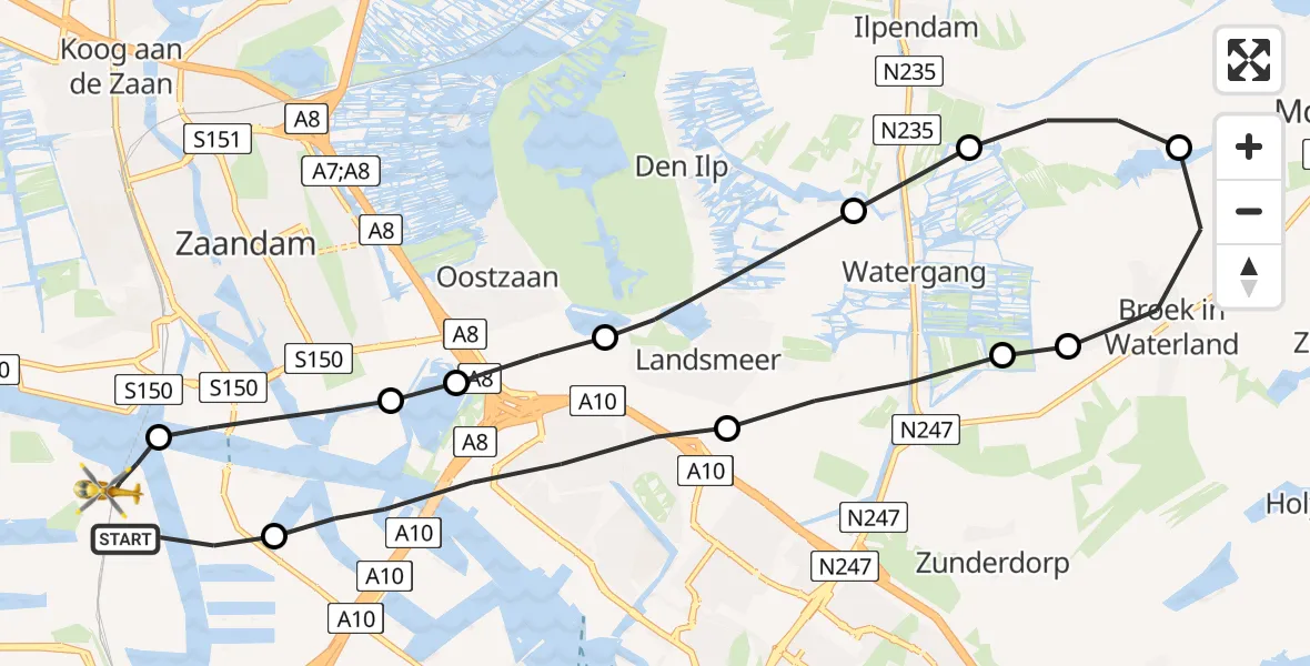 Vluchtroute Traumahelikopter Amsterdam Heliport - Amsterdam Heliport, 01 oktober 2023, 14:37