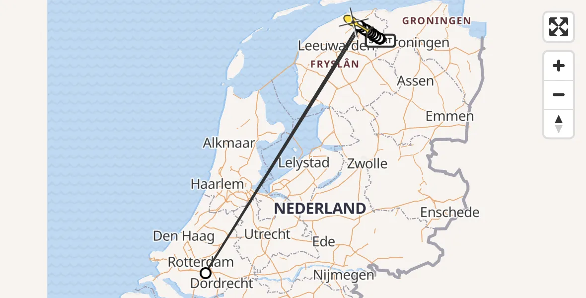 Routekaart van de vlucht: Ambulancehelikopter naar Dokkum