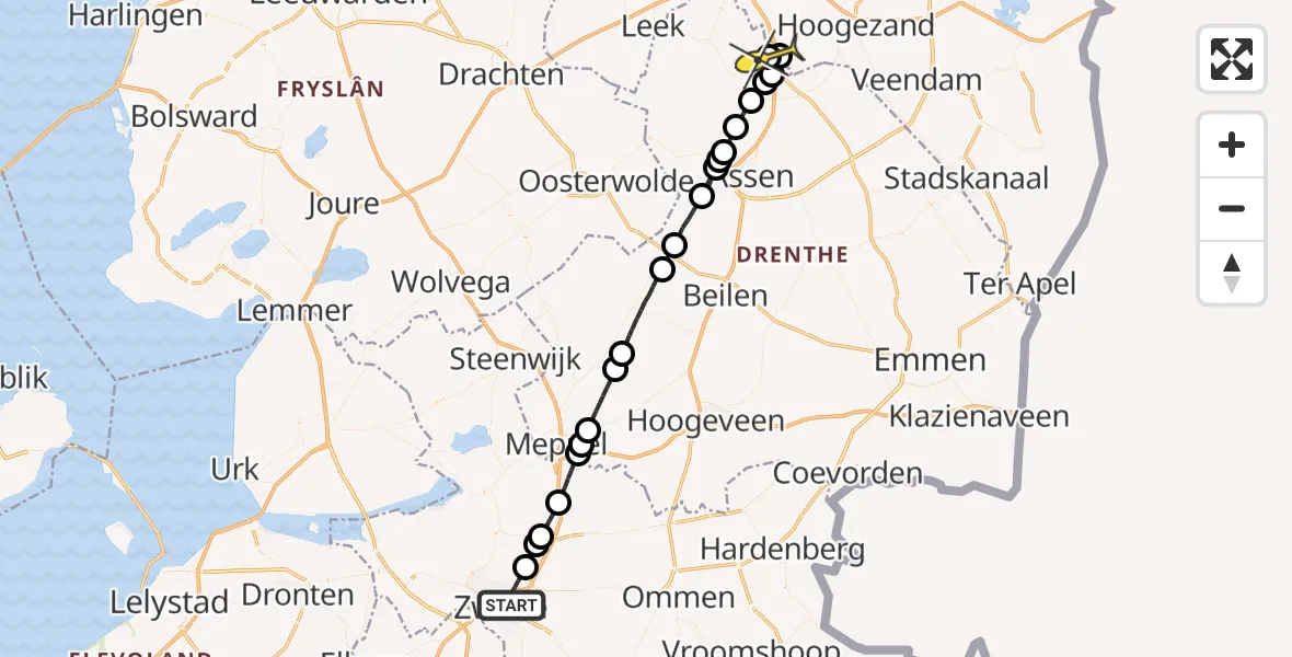 Routekaart van de vlucht: Lifeliner 4 naar Groningen Airport Eelde