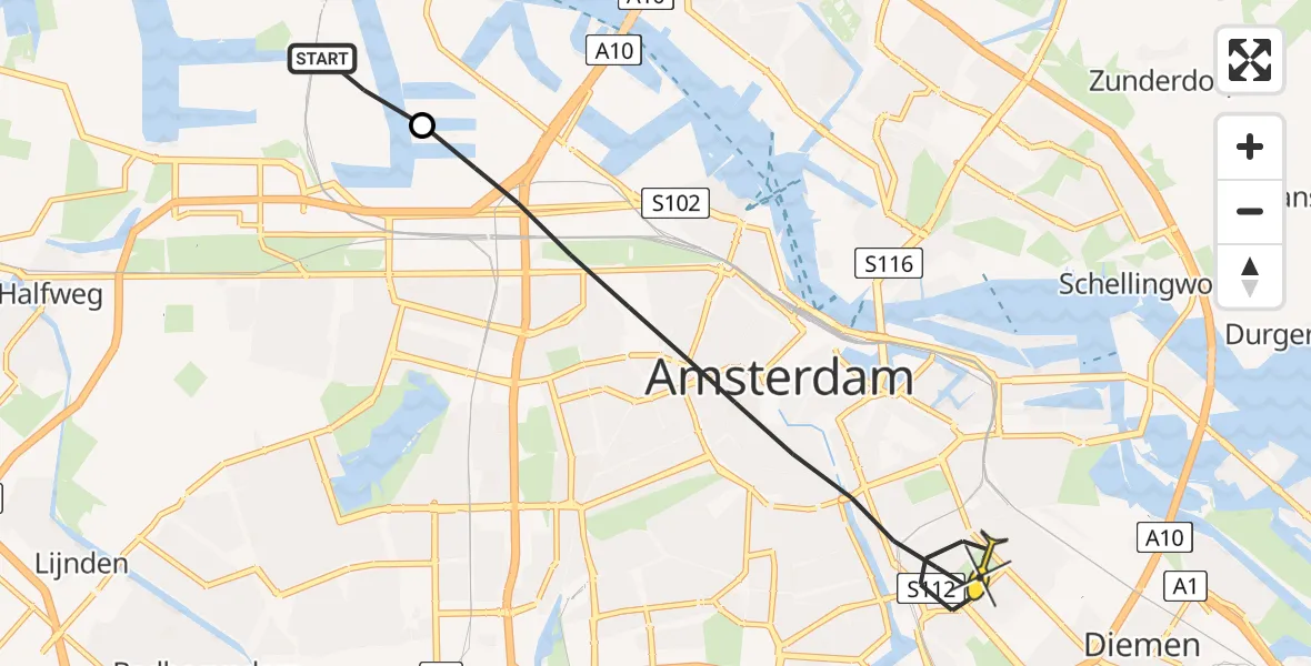 Routekaart van de vlucht: Lifeliner 1 naar Amsterdam