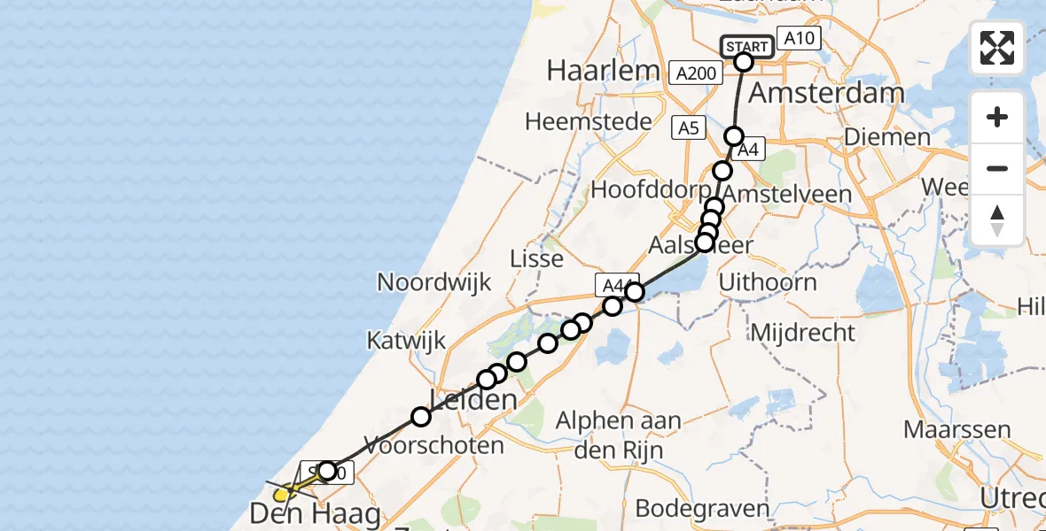 Routekaart van de vlucht: Lifeliner 1 naar Den Haag