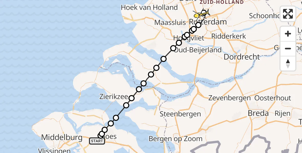 Routekaart van de vlucht: Lifeliner 2 naar Rotterdam The Hague Airport