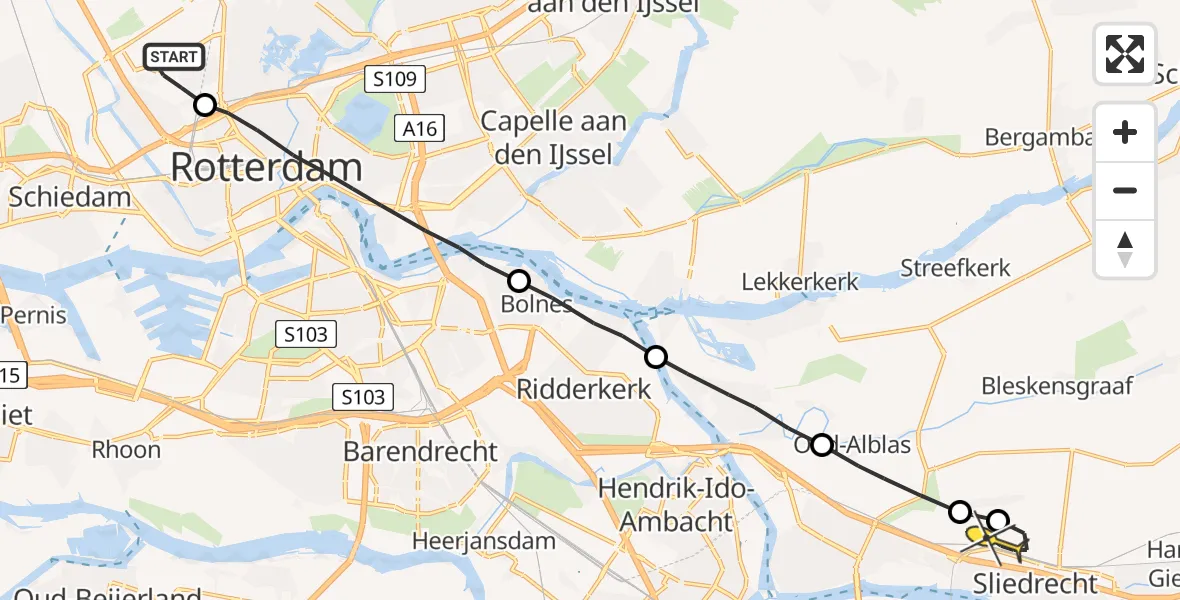 Routekaart van de vlucht: Lifeliner 2 naar Sliedrecht