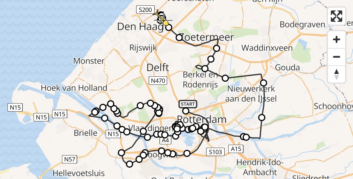 Routekaart van de vlucht: Politieheli naar Den Haag