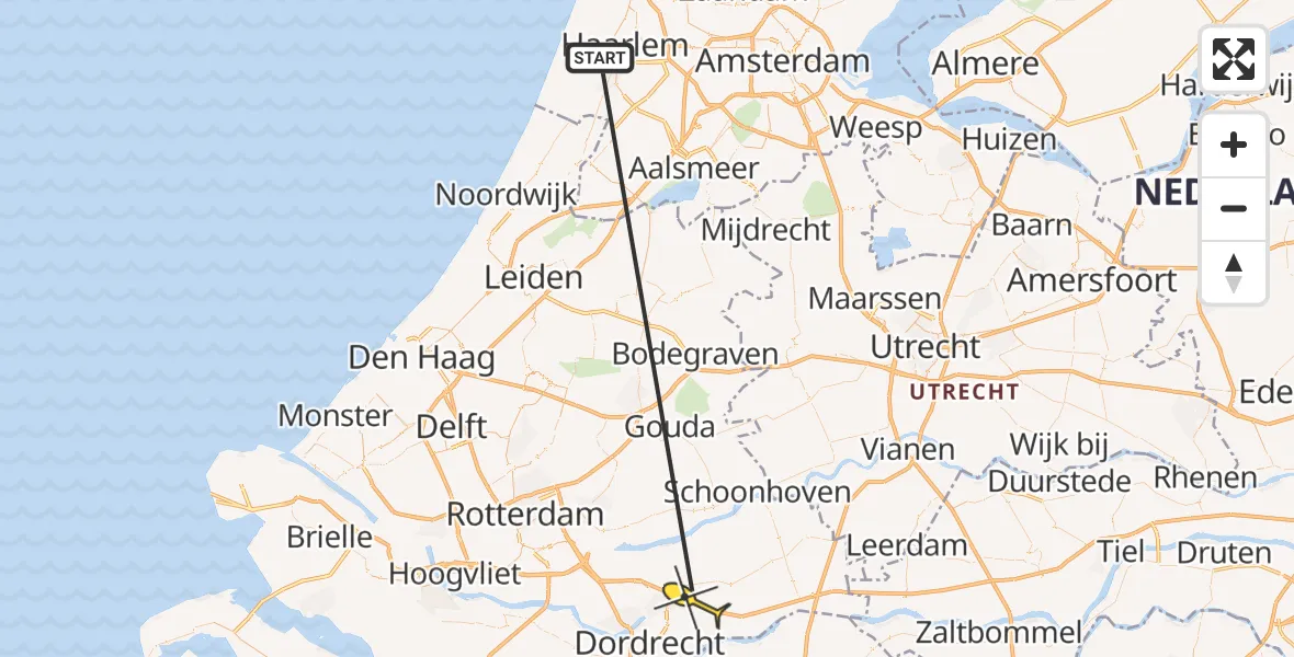 Routekaart van de vlucht: Traumahelikopter naar Sliedrecht