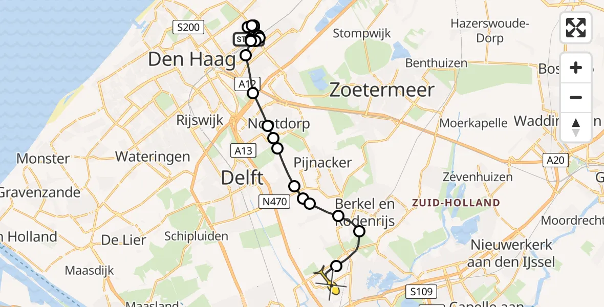 Routekaart van de vlucht: Politieheli naar Rotterdam The Hague Airport