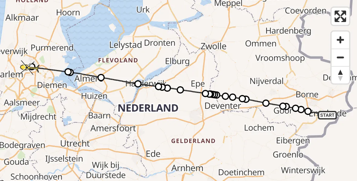 Routekaart van de vlucht: Lifeliner 1 naar Amsterdam Heliport