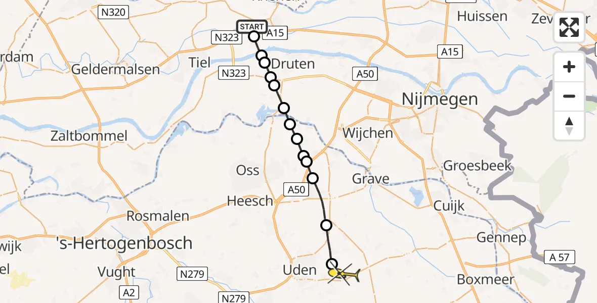 Routekaart van de vlucht: Lifeliner 3 naar Vliegbasis Volkel