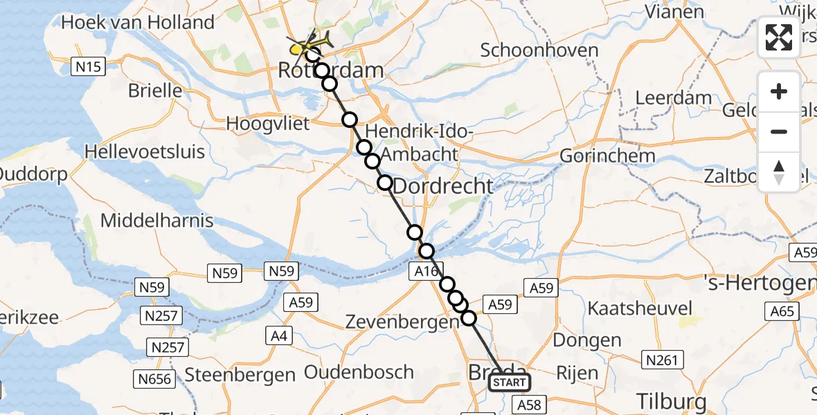 Routekaart van de vlucht: Lifeliner 2 naar Rotterdam The Hague Airport