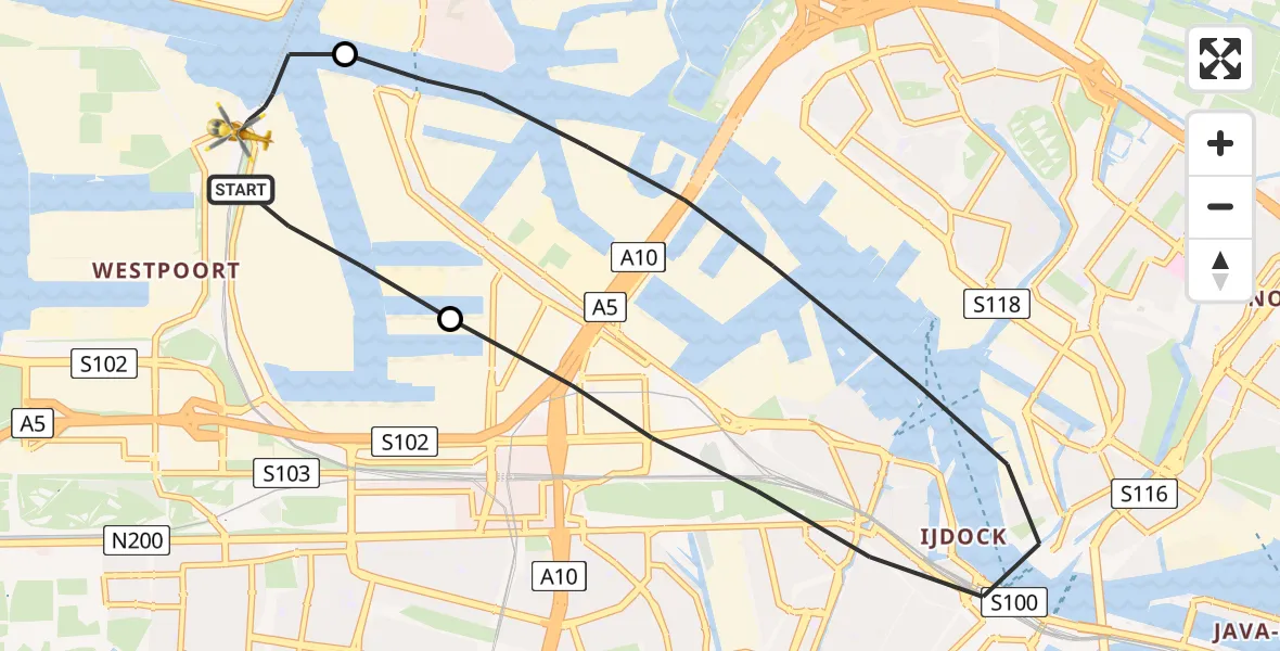 Vluchtroute Traumahelikopter Amsterdam Heliport - Amsterdam Heliport, 02 oktober 2023, 02:16