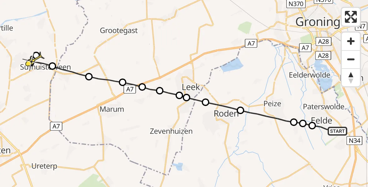 Routekaart van de vlucht: Lifeliner 4 naar Surhuizum