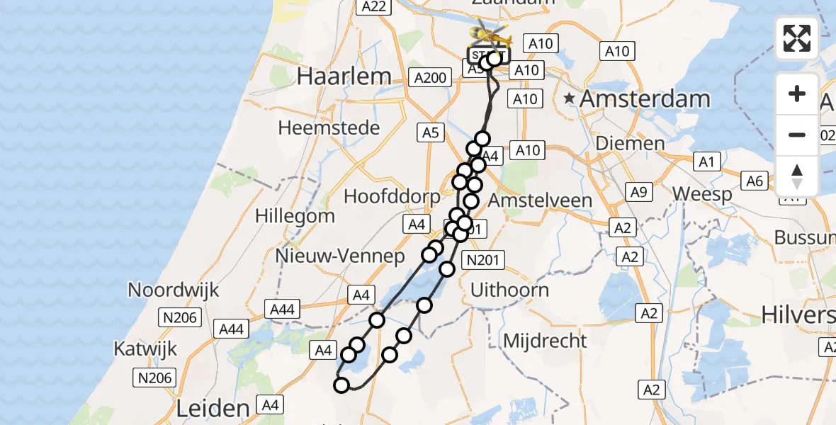Vluchtroute Traumahelikopter Amsterdam Heliport - Amsterdam Heliport, 02 oktober 2023, 07:06