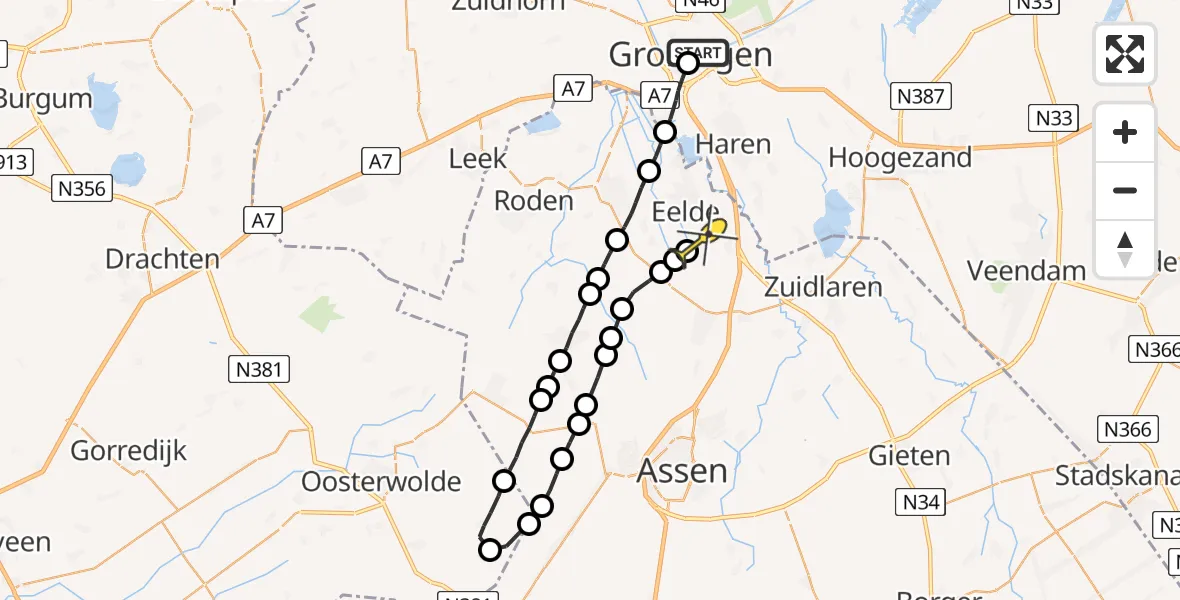 Routekaart van de vlucht: Lifeliner 4 naar Groningen Airport Eelde