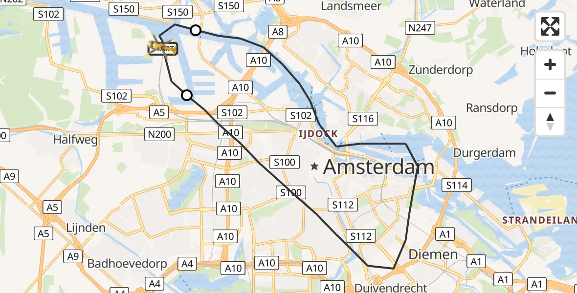 Vluchtroute Traumahelikopter Amsterdam Heliport - Amsterdam Heliport, 02 oktober 2023, 07:25