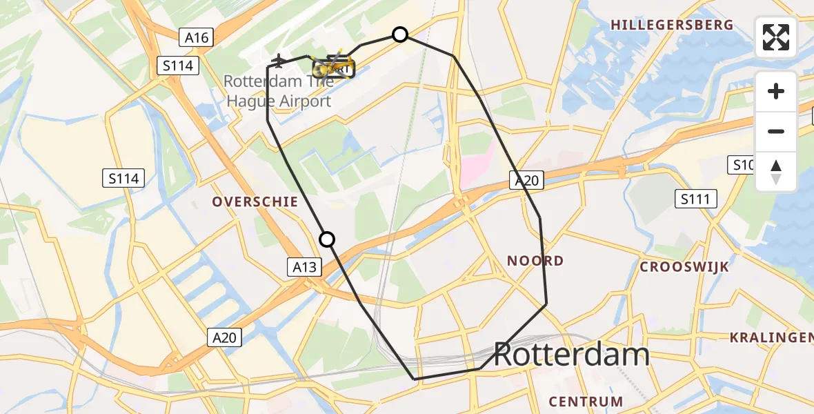 Vluchtroute Traumahelikopter Rotterdam The Hague Airport - Rotterdam The Hague Airport, 02 oktober 2023, 08:05