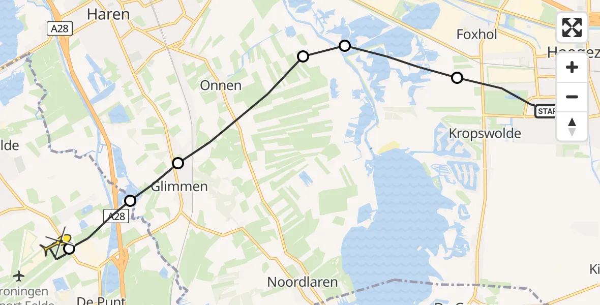 Routekaart van de vlucht: Lifeliner 4 naar Groningen Airport Eelde