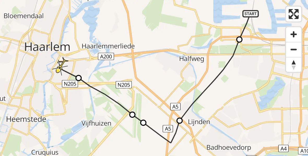 Routekaart van de vlucht: Lifeliner 1 naar Haarlem