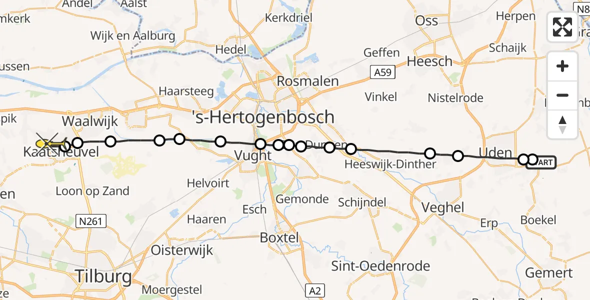 Routekaart van de vlucht: Lifeliner 3 naar Kaatsheuvel