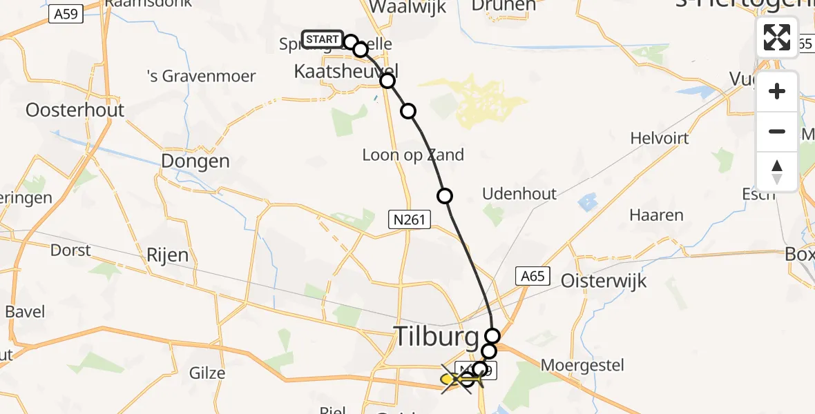 Routekaart van de vlucht: Lifeliner 3 naar Tilburg