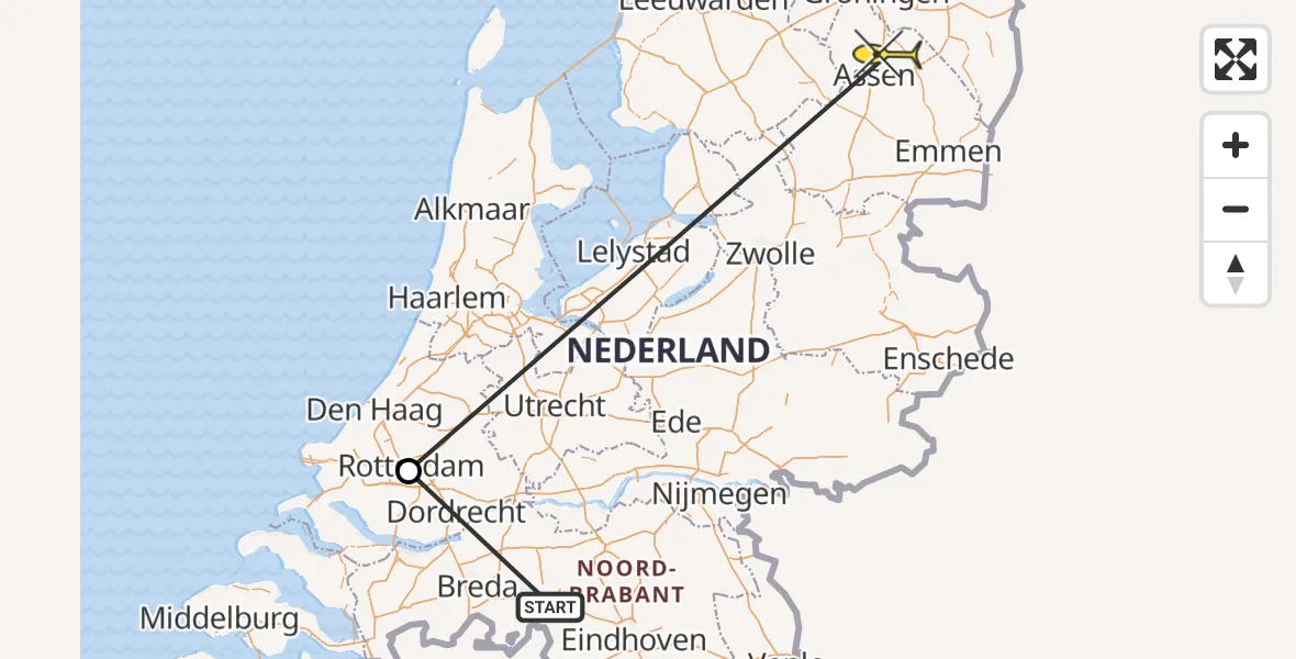 Routekaart van de vlucht: Traumaheli naar Oudemolen