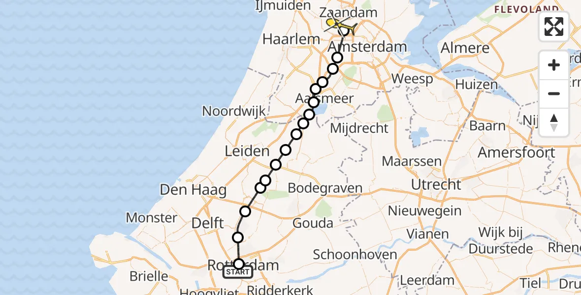 Routekaart van de vlucht: Lifeliner 1 naar Amsterdam Heliport