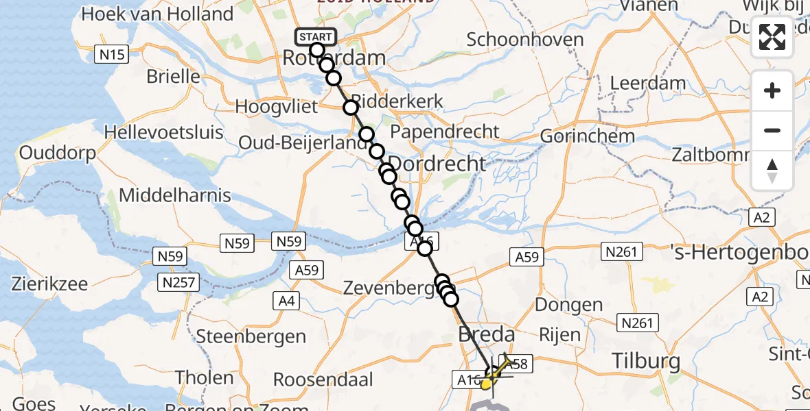 Routekaart van de vlucht: Lifeliner 2 naar Ulvenhout