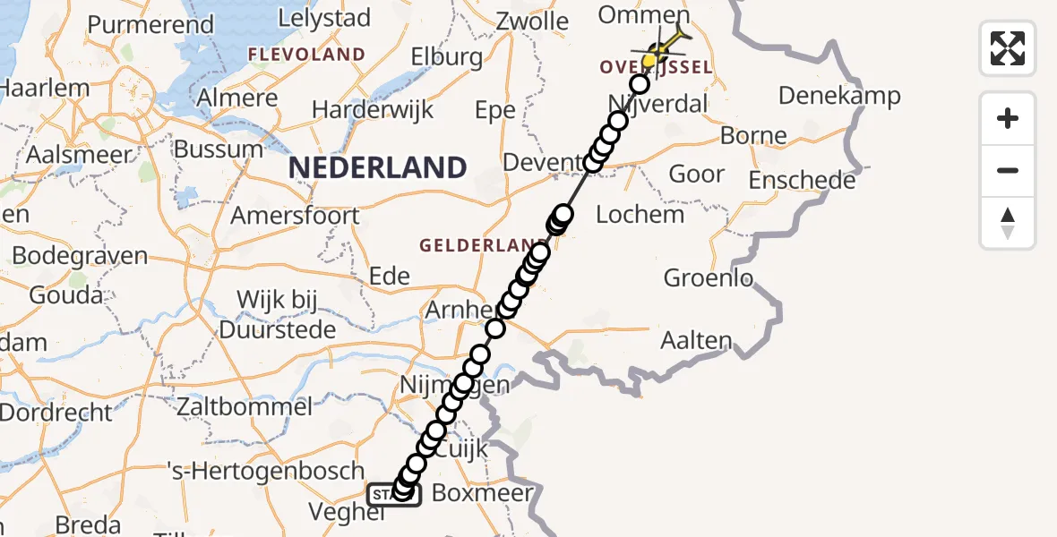 Routekaart van de vlucht: Politiehelikopter naar Den Ham