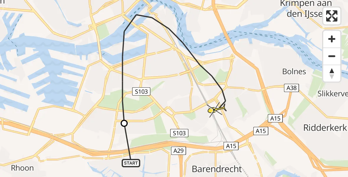 Routekaart van de vlucht: Lifeliner 2 naar Rotterdam