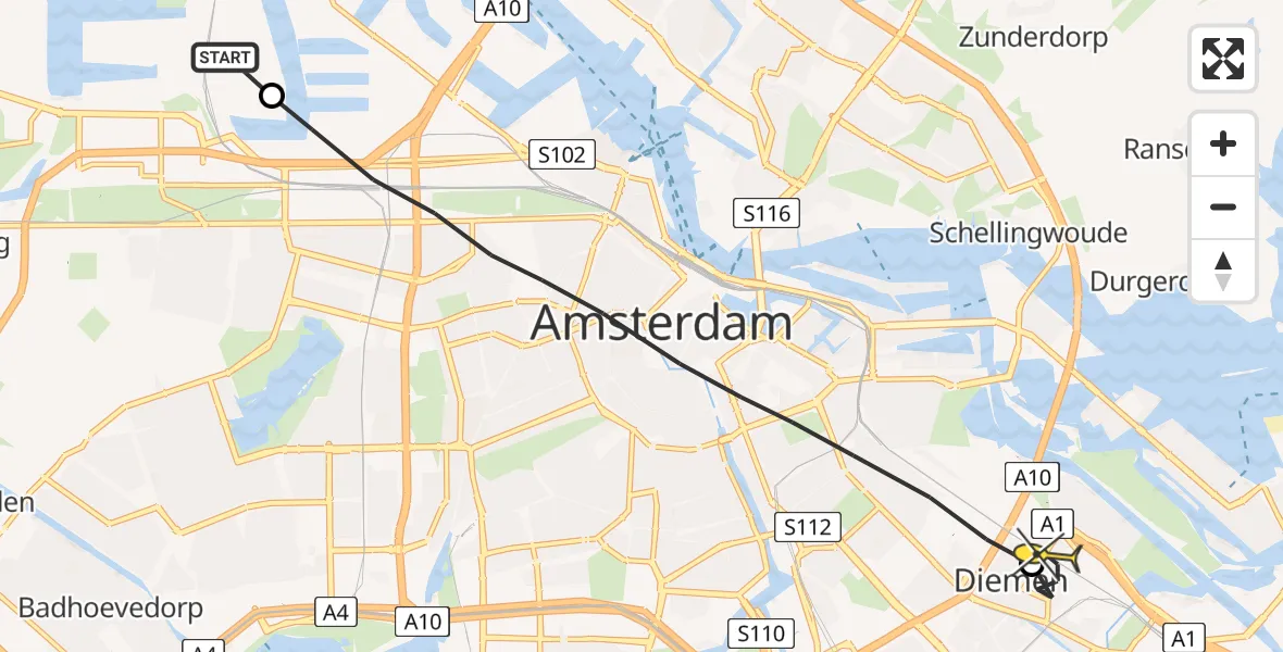 Routekaart van de vlucht: Lifeliner 1 naar Diemen