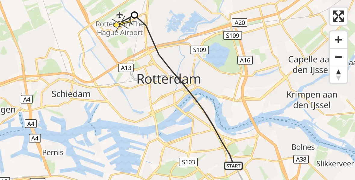 Routekaart van de vlucht: Lifeliner 2 naar Rotterdam The Hague Airport