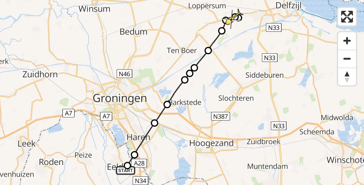 Routekaart van de vlucht: Lifeliner 4 naar Wirdum