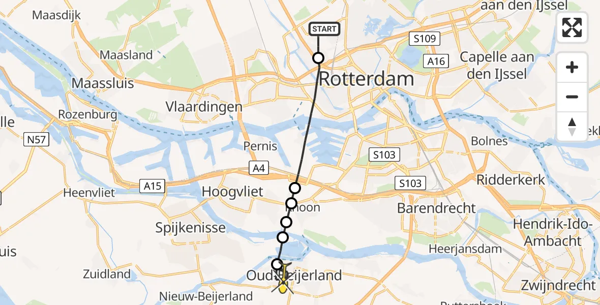 Routekaart van de vlucht: Lifeliner 2 naar Oud-Beijerland