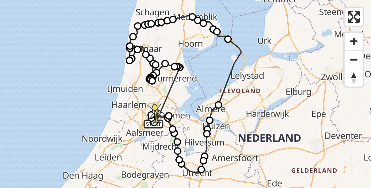 Routekaart van de vlucht: Politieheli naar Amsterdam