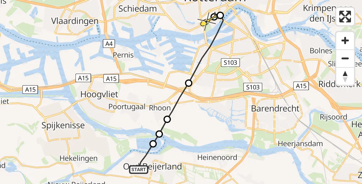 Routekaart van de vlucht: Lifeliner 2 naar Erasmus MC