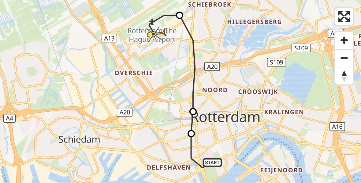 Routekaart van de vlucht: Lifeliner 2 naar Rotterdam The Hague Airport