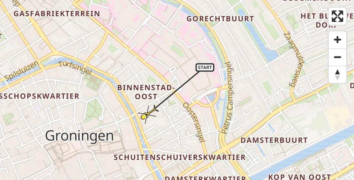 Vluchtroute Traumahelikopter van Universitair Medisch Centrum Groningen naar Universitair Medisch Centrum Groningen