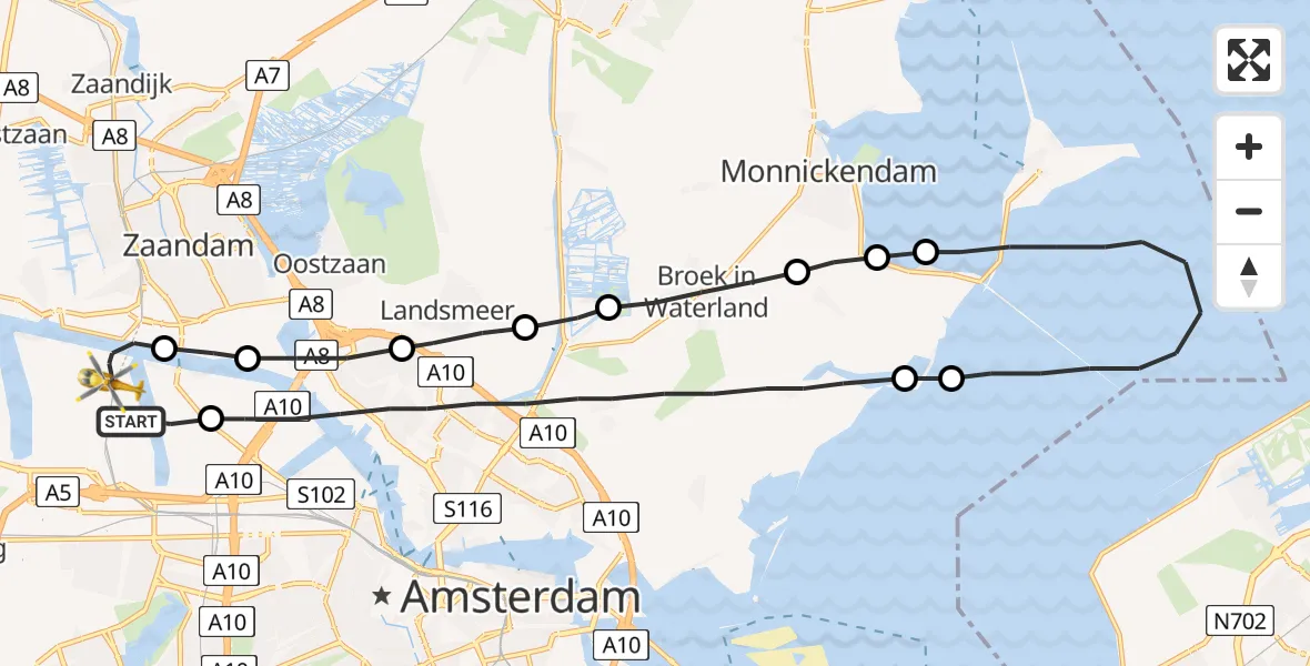 Vluchtroute Traumahelikopter Amsterdam Heliport - Amsterdam Heliport, 02 oktober 2023, 15:18
