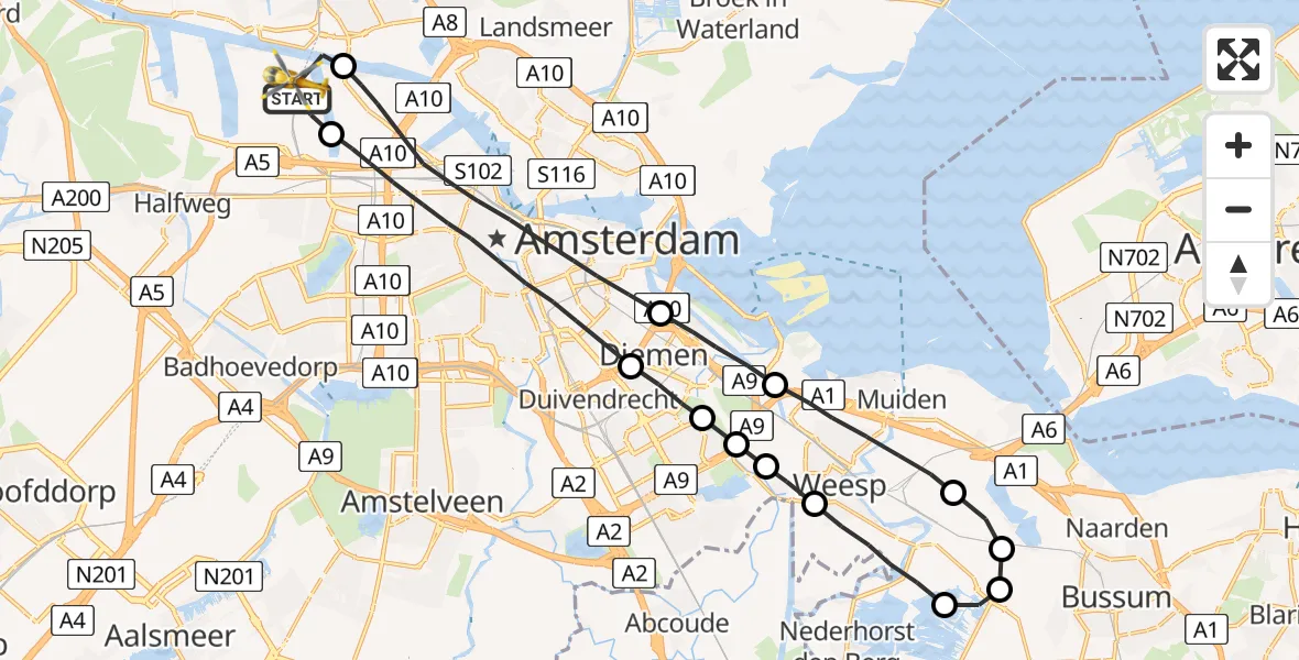 Vluchtroute Traumahelikopter Amsterdam Heliport - Amsterdam Heliport, 02 oktober 2023, 16:30