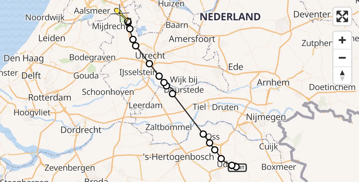 Routekaart van de vlucht: Politiehelikopter naar Vinkeveen